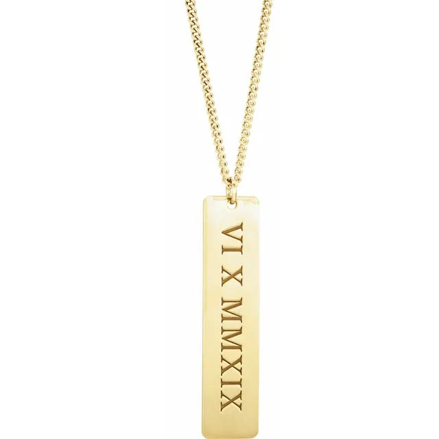14K Yellow Gold-Plated Sterling Silver Roman Numeral Date Dog Tag Necklace
